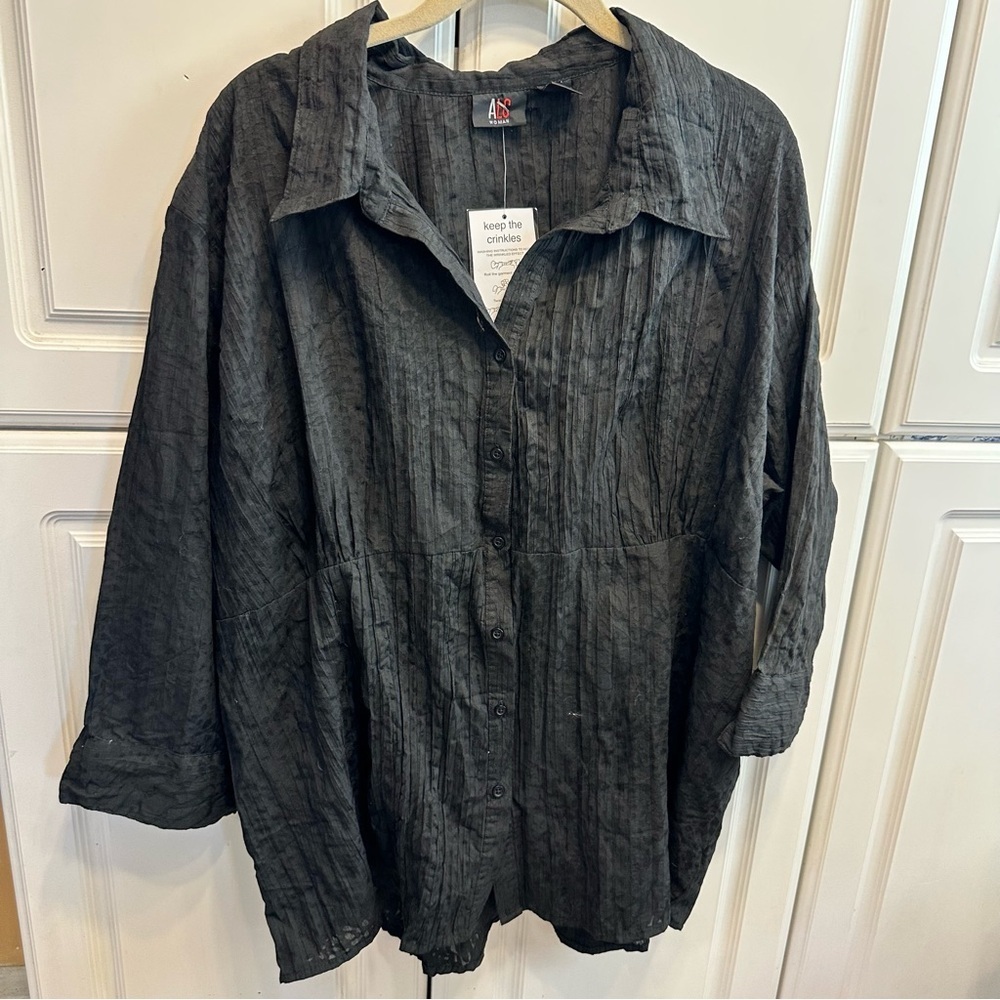 A.L.C. Black Textured Button-Front Blouse